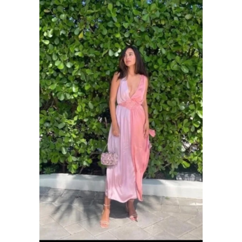 NEW The Bright Side Dawn Lace Satin Slip Pink purple  midi Dress Rocky Barnes L